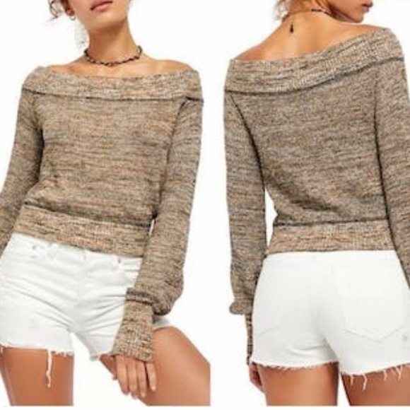 Free People Sugar Rush Off The Shoulder Cropped Sweater, Black Combo, Small - Picture 2 of 11